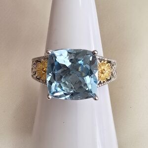 Sky Blue Topaz ION Plated 18K YG and Platinum Bond Brass Gemstone Ring